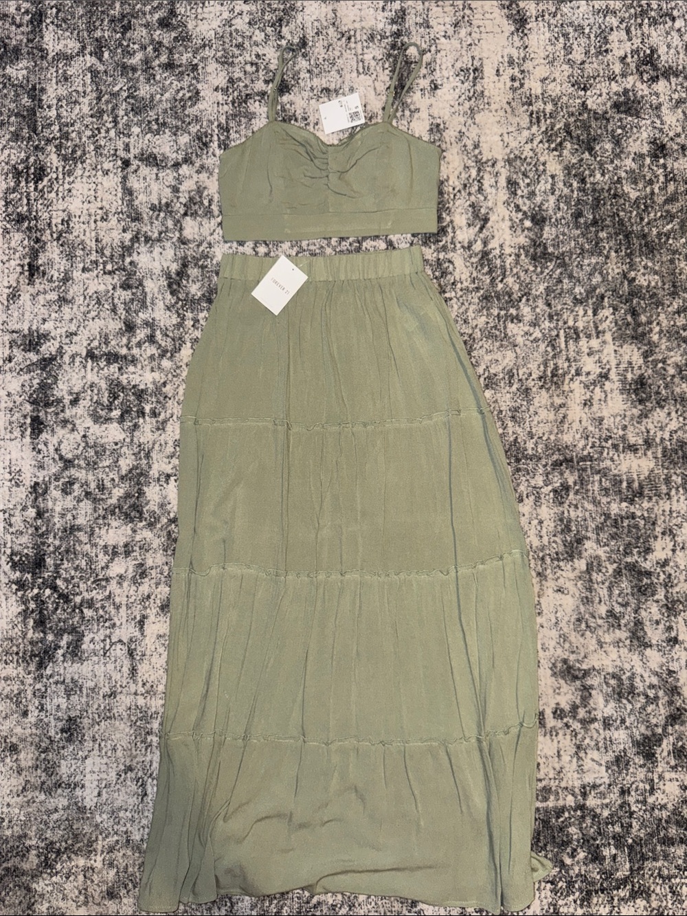 Forever 21 Olive Green Spaghetti Strap Crop Skirt Set